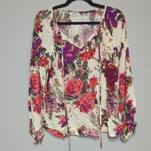 Andree Cream Floral Long Sleeve Blouse